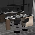 Elegant Modern Kitchen Bar Counter With Marble Top And Brown Bar Stools In Open Layout