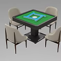 Square Entertainment Table with Green Surface Blue Frame White Circle and Four Beige Chairs 3d model