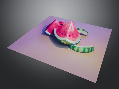 Fresh Watermelon Slices Placed On Pink Surface With Green Rind Sections 3d model