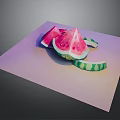 Fresh Watermelon Slices Placed On Pink Surface With Green Rind Sections
