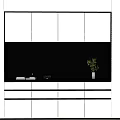 Modern White Black Decorative Cabinet With Layered Design Integrated Lighting Books Clock And Potted Plant