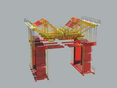 Industrial Gantry Crane With Red Yellow Steel Frame And Platform For Heavy Construction Use 3d model