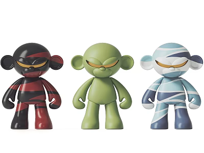 Colorful Cartoon Style Decorative Figurine Set With Black Red Green Blue White Pieces For Home Decor 3d model