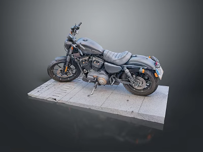 Stylish Black Cruiser Motorcycle Displayed On Gray Stone Slab Against Dark Backdrop 3d model