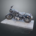 Stylish Black Cruiser Motorcycle Displayed On Gray Stone Slab Against Dark Backdrop