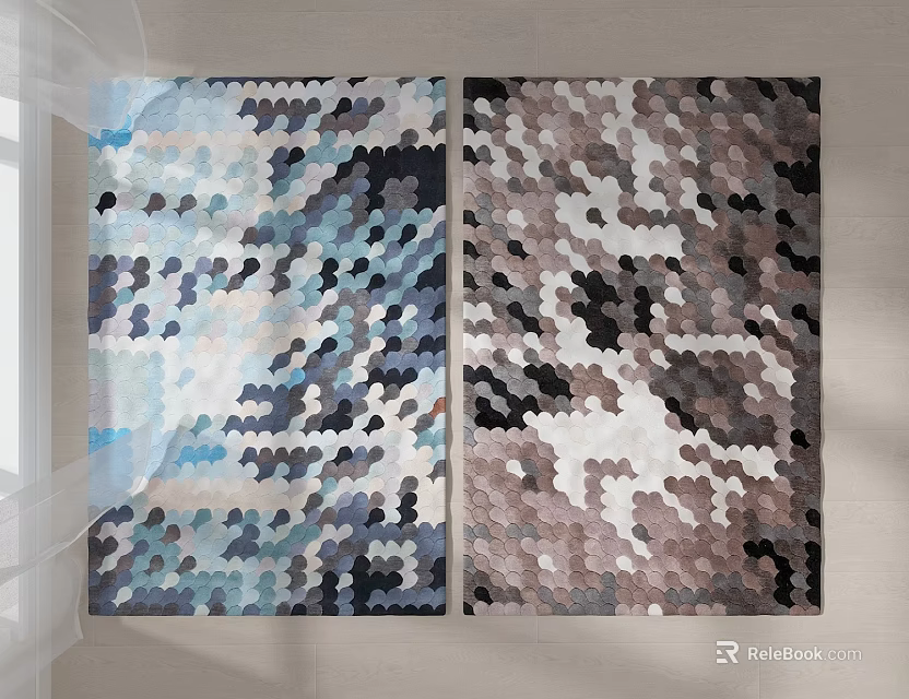 Geometric Pattern Area Rugs With Blue Brown Tones For Interior Decor 3d model 