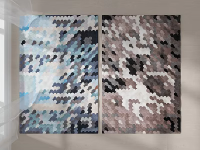 Geometric Pattern Area Rugs With Blue Brown Tones For Interior Decor 3d model
