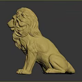 Detailed Golden Lion Sculpture Sitting With Majestic Mane And Shiny Golden Surface