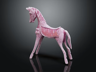 Pink Building Blocks Horse With Striped Design And Stable Standing Structure 3d model