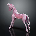 Pink Building Blocks Horse With Striped Design And Stable Standing Structure