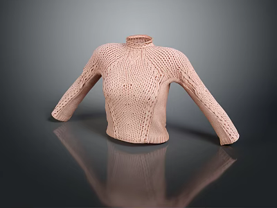 Pink Cropped Turtleneck Knitted Sweater With Openwork Design For Women 3d model