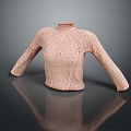 Pink Cropped Turtleneck Knitted Sweater With Openwork Design For Women