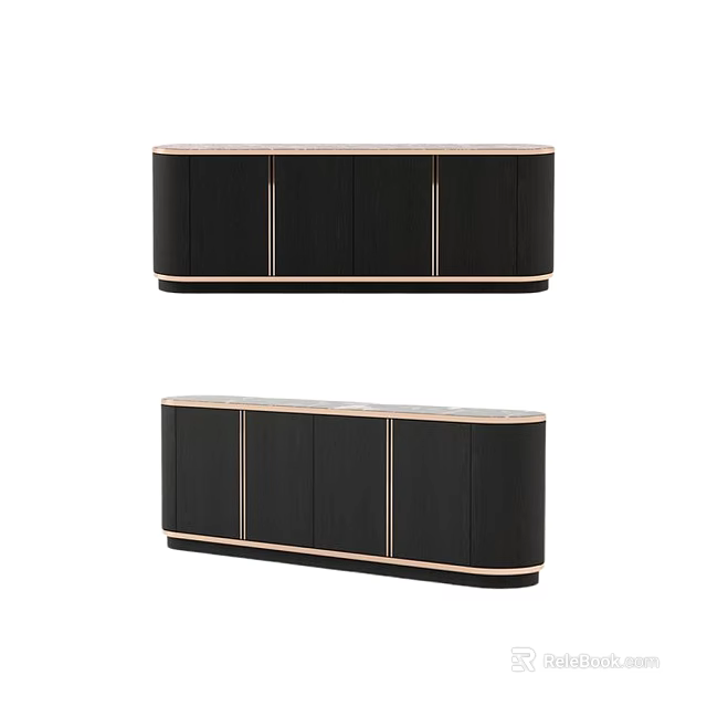 Sleek Modern Black TV Stand with Wooden Texture and Light Trim Design 3d model 