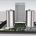 Tall Modern Buildings With Green Lawn And People Activities Under Blue Sky
