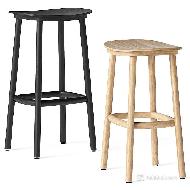 Modern Bar Stools With Black Metal Frame And Light Wood Seat Design 3d model 