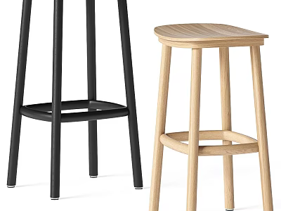 Modern Bar Stools With Black Metal Frame And Light Wood Seat Design 3d model