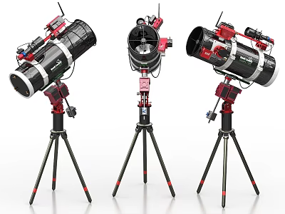 Professional Astronomy Telescopes With Tripod Stands And Red Mounts 3d model