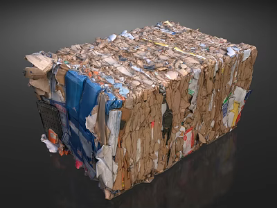 Public Facility Compressed Waste Paper Bundle With Cardboard Carton Rectangular Shape And Compression Traces 3d model