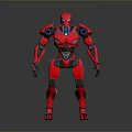 Red Robot Character With Blue Accents And Futuristic Mechanical Design