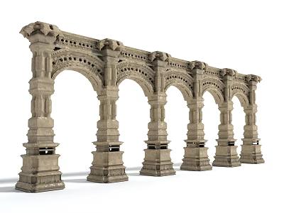 Ancient Architectural Stone Arch Structure With Classical Columns And Ornate Details 3d model