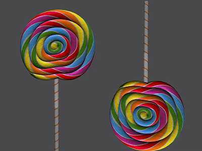 Vibrant Colorful Swirl Lollipops With Striped Sticks On Gray Background 3d model