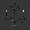 Vintage Black Iron Chandelier With Intricate Scroll Design And Candle Lights