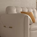 Modern White Sofa with Pillows and White Black Round Coffee Tables in Living Room Interior