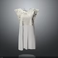 White Short Sleeved Dress With Elegant Lace Top Design And Flowy Skirt