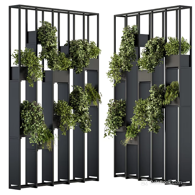 Vertical Greenery Partition Design With Hanging Plant Pots And Modern Panels 3d model 