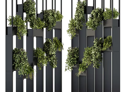 Vertical Greenery Partition Design With Hanging Plant Pots And Modern Panels 3d model