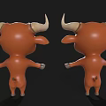 3D Cartoon Bull Character With Big Horns Blue Eyes And Open Arms