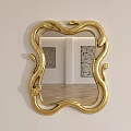 Golden Snake Shaped Frame Mirror Hanging On Wall Reflecting Wooden Floor And Decorative Paintings