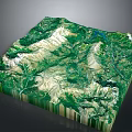 Detailed 3D Scenic Landscape with Green Mountain Terrain Lush Vegetation and Rolling Hills