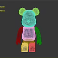 Blue Cartoon Bear Figure With White Ears And Simple Structure On Gray Background