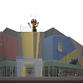 Modern Commercial Complex Architecture Featuring Large Bee Sculpture Glass Curtain Walls And Colorful Decorations