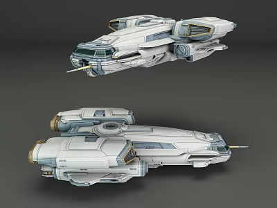 Futuristic Sci Fi Spaceship Models Showcasing Detailed Design From Two Angles 3d model