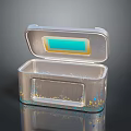 Silver Metal Storage Box With Open Lid Blue Yellow Interior And Blue Dot Decorations