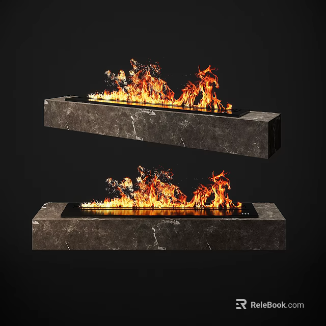 Modern Linear Marble Fireplace Design With Realistic Flames And Sleek Look 3d model 