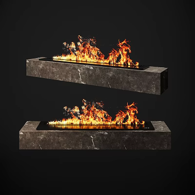 Modern Linear Marble Fireplace Design With Realistic Flames And Sleek Look 3d model