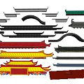 Traditional Chinese Architectural Components Featuring Colorful Roofs And Various Eaves Designs