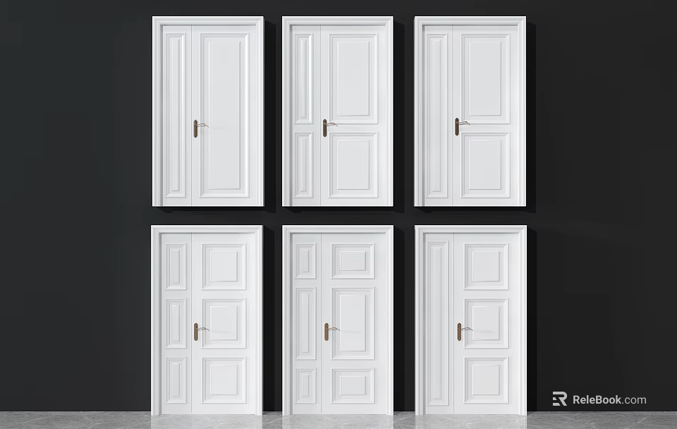 White Parent Child Double Doors in Various Styles for Home Interior Design 3d model