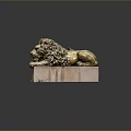 Ancient Golden Lion Statue Lying on Stone Base With Moss Growing 3d model