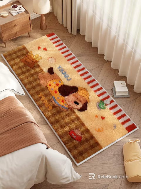 Square Rug With Cartoon Puppy Pattern And Striped Design For Bedroom Floor 3d model 