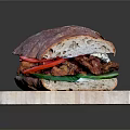 Crunchy Chicken Sandwich With Rustic Bread Tomato Slices Cucumber And Lettuce On Wooden Board