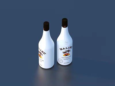Stylish White BALZAC Liquor Bottles With Palm Tree Label On Dark Blue Background 3d model