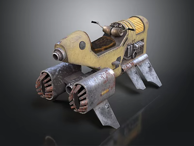 Yellow Futuristic Motorcycle with Large Thrusters Metal Supports and Mechanical Details 3d model