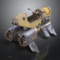 Yellow Futuristic Motorcycle with Large Thrusters Metal Supports and Mechanical Details