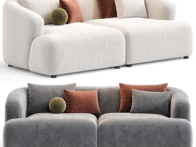 Light And Gray Fabric Sofas With Brown Green Decorative Pillows 3d model