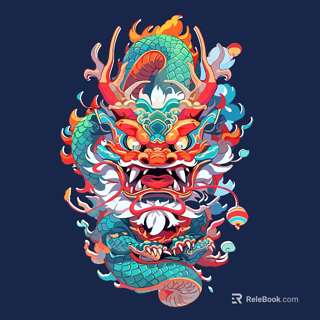 Commercial Equipment With Colorful Dragon Design Red Horns Blue Body And Flames 3d model 