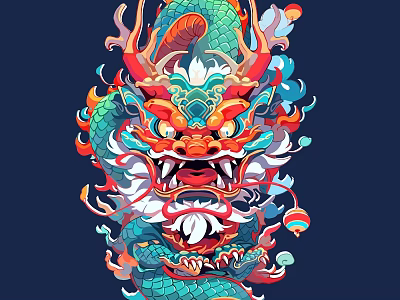 Commercial Equipment With Colorful Dragon Design Red Horns Blue Body And Flames 3d model